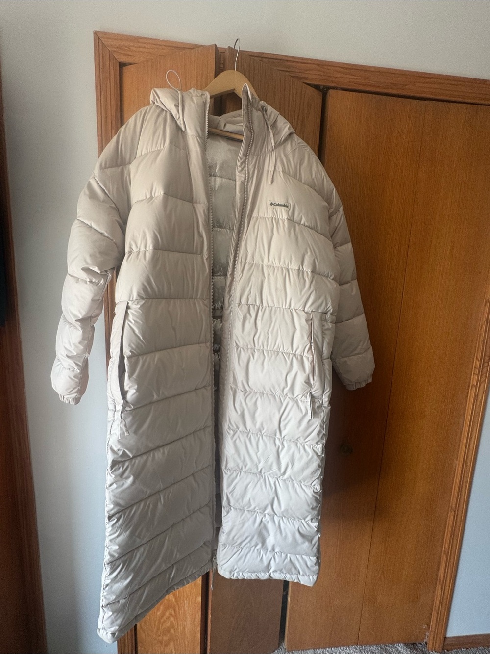 Columbia Women's Long Puffer Coat in Light Cream